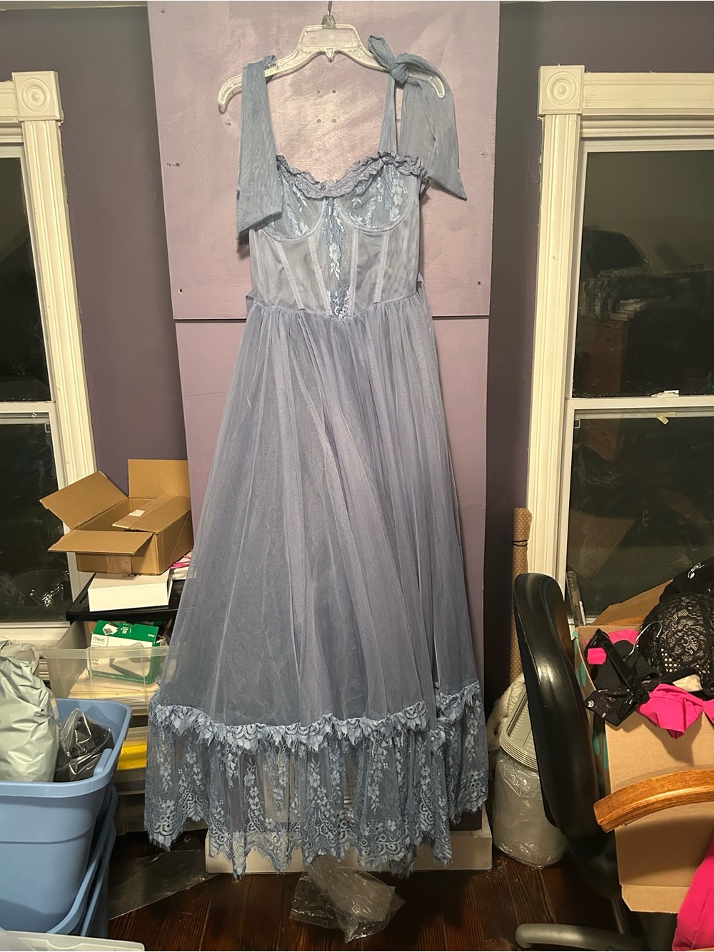 Dolls kill widow blue dance with death sleeveless maxi all sheer , size XL
